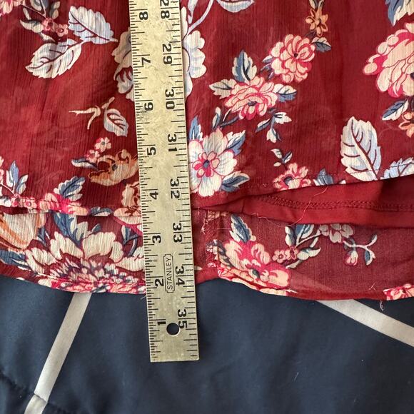 Rust Red Floral Ruffle Dress – Flowy Sleeveless Boho Sundress Size M - Picture 5 of 5